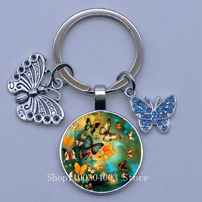 Naujas drugelio rašto raktų pakabukas Spalvingas deimantinis drugelis pakabukas raktų pakabukas stiklinis kabošonas moteriškas madingas automobilio krepšio raktų pakabukas