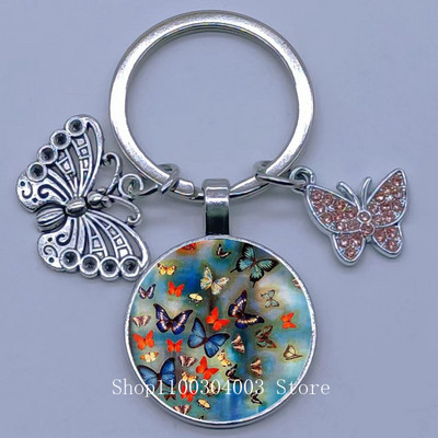 Naujas drugelio rašto raktų pakabukas Spalvingas deimantinis drugelis pakabukas raktų pakabukas stiklinis kabošonas moteriškas madingas automobilio krepšio raktų pakabukas