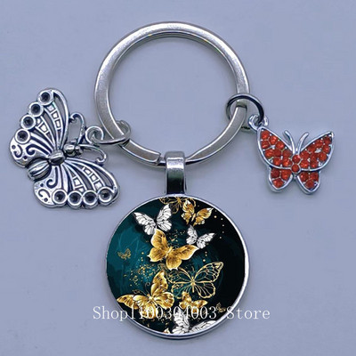 Naujas drugelio rašto raktų pakabukas Spalvingas deimantinis drugelis pakabukas raktų pakabukas stiklinis kabošonas moteriškas madingas automobilio krepšio raktų pakabukas