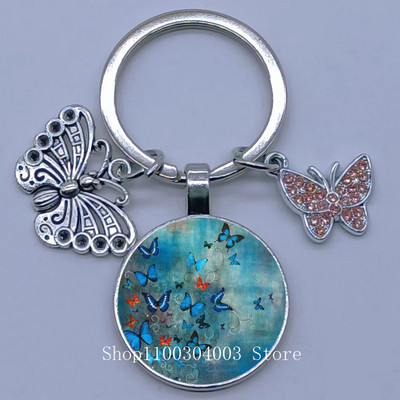 Naujas drugelio rašto raktų pakabukas Spalvingas deimantinis drugelis pakabukas raktų pakabukas stiklinis kabošonas moteriškas madingas automobilio krepšio raktų pakabukas