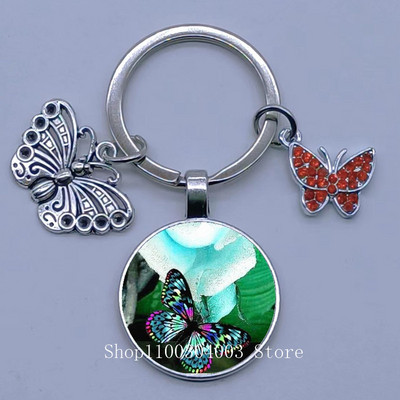 Naujas drugelio rašto raktų pakabukas Spalvingas deimantinis drugelis pakabukas raktų pakabukas stiklinis kabošonas moteriškas madingas automobilio krepšio raktų pakabukas