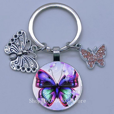 Naujas drugelio rašto raktų pakabukas Spalvingas deimantinis drugelis pakabukas raktų pakabukas stiklinis kabošonas moteriškas madingas automobilio krepšio raktų pakabukas