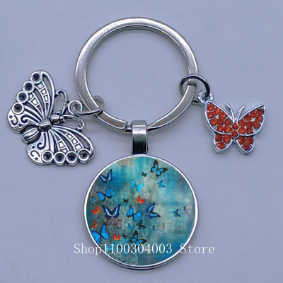 Naujas drugelio rašto raktų pakabukas Spalvingas deimantinis drugelis pakabukas raktų pakabukas stiklinis kabošonas moteriškas madingas automobilio krepšio raktų pakabukas
