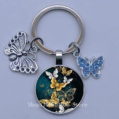 Naujas drugelio rašto raktų pakabukas Spalvingas deimantinis drugelis pakabukas raktų pakabukas stiklinis kabošonas moteriškas madingas automobilio krepšio raktų pakabukas