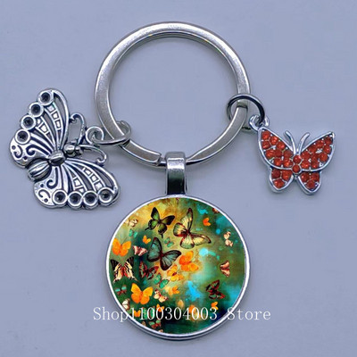 Naujas drugelio rašto raktų pakabukas Spalvingas deimantinis drugelis pakabukas raktų pakabukas stiklinis kabošonas moteriškas madingas automobilio krepšio raktų pakabukas