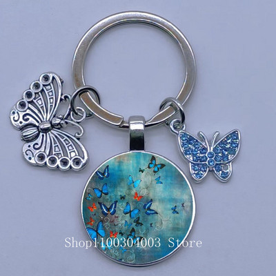 Naujas drugelio rašto raktų pakabukas Spalvingas deimantinis drugelis pakabukas raktų pakabukas stiklinis kabošonas moteriškas madingas automobilio krepšio raktų pakabukas