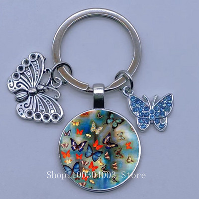 Naujas drugelio rašto raktų pakabukas Spalvingas deimantinis drugelis pakabukas raktų pakabukas stiklinis kabošonas moteriškas madingas automobilio krepšio raktų pakabukas