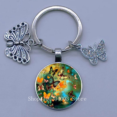 Naujas drugelio rašto raktų pakabukas Spalvingas deimantinis drugelis pakabukas raktų pakabukas stiklinis kabošonas moteriškas madingas automobilio krepšio raktų pakabukas