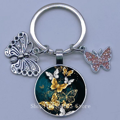 Naujas drugelio rašto raktų pakabukas Spalvingas deimantinis drugelis pakabukas raktų pakabukas stiklinis kabošonas moteriškas madingas automobilio krepšio raktų pakabukas