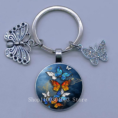 Naujas drugelio rašto raktų pakabukas Spalvingas deimantinis drugelis pakabukas raktų pakabukas stiklinis kabošonas moteriškas madingas automobilio krepšio raktų pakabukas