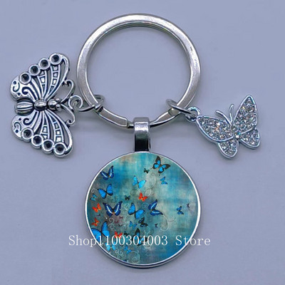 Naujas drugelio rašto raktų pakabukas Spalvingas deimantinis drugelis pakabukas raktų pakabukas stiklinis kabošonas moteriškas madingas automobilio krepšio raktų pakabukas