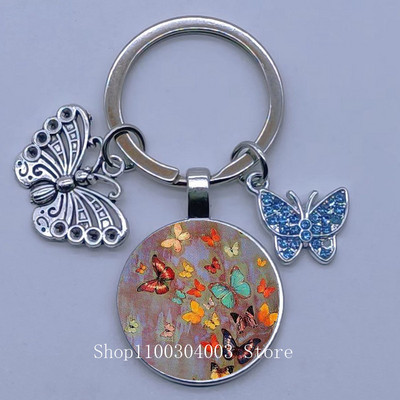 Naujas drugelio rašto raktų pakabukas Spalvingas deimantinis drugelis pakabukas raktų pakabukas stiklinis kabošonas moteriškas madingas automobilio krepšio raktų pakabukas