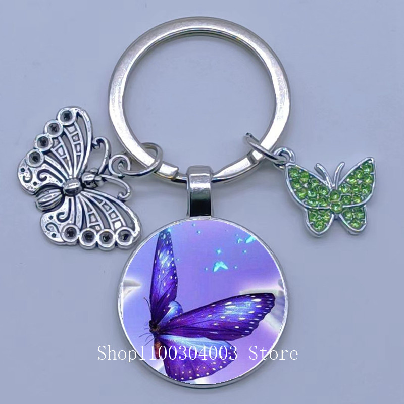 Naujas drugelio rašto raktų pakabukas Spalvingas deimantinis drugelis pakabukas raktų pakabukas stiklinis kabošonas moteriškas madingas automobilio krepšio raktų pakabukas