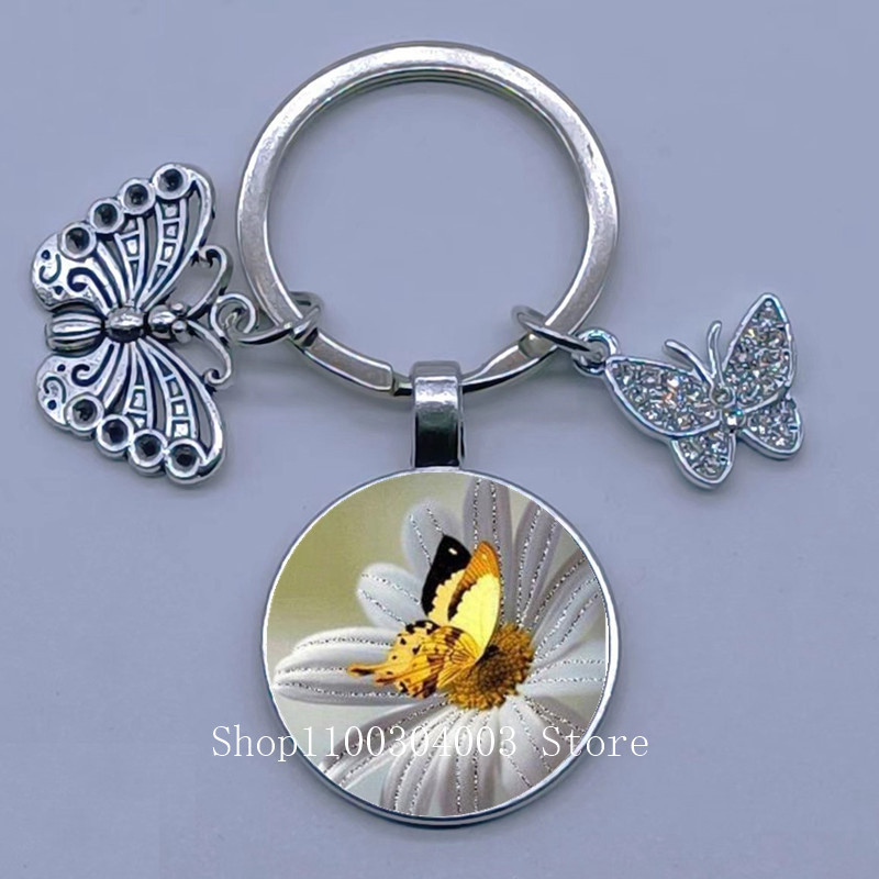 Naujas drugelio rašto raktų pakabukas Spalvingas deimantinis drugelis pakabukas raktų pakabukas stiklinis kabošonas moteriškas madingas automobilio krepšio raktų pakabukas