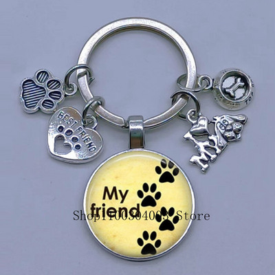 Νέο χαριτωμένο ζωάκι με μπρελόκ με στάμπα με μπρελόκ Cat Dog I Love Γυάλινο μενταγιόν Μίνι μπρελόκ καρδιάς μπρελόκ αυτοκινήτου ανδρικά κορίτσια Αγαπημένο δώρο αναμνηστικά