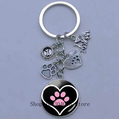 Νέο χαριτωμένο ζωάκι με μπρελόκ με στάμπα με μπρελόκ Cat Dog I Love Γυάλινο μενταγιόν Μίνι μπρελόκ καρδιάς μπρελόκ αυτοκινήτου ανδρικά κορίτσια Αγαπημένο δώρο αναμνηστικά