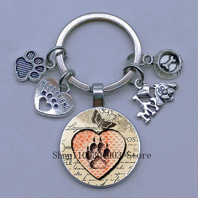 Νέο χαριτωμένο ζωάκι με μπρελόκ με στάμπα με μπρελόκ Cat Dog I Love Γυάλινο μενταγιόν Μίνι μπρελόκ καρδιάς μπρελόκ αυτοκινήτου ανδρικά κορίτσια Αγαπημένο δώρο αναμνηστικά