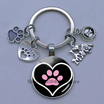 Νέο χαριτωμένο ζωάκι με μπρελόκ με στάμπα με μπρελόκ Cat Dog I Love Γυάλινο μενταγιόν Μίνι μπρελόκ καρδιάς μπρελόκ αυτοκινήτου ανδρικά κορίτσια Αγαπημένο δώρο αναμνηστικά