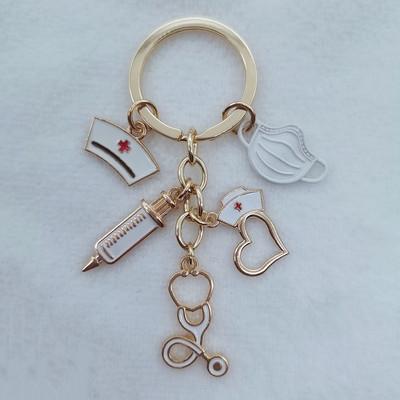 Naujas gydytojo raktų pakabukas, medicininis įrankis, raktų pakabukas, švirkštas, stetoskopas, slaugytojo dangtelis, raktų pakabukas Medico dovanų, rankų darbo papuošalai.