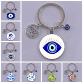 Kuum müük Blue Turkey Evil Eye Creative võtmehoidja hoidja Amulett Evil Nazar Eye Charm võtmehoidja klaaskuppel Statement ehted