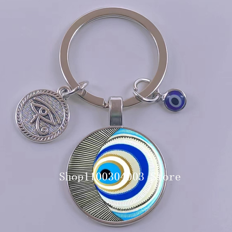 Kuum müük Blue Turkey Evil Eye Creative võtmehoidja hoidja Amulett Evil Nazar Eye Charm võtmehoidja klaaskuppel Statement ehted