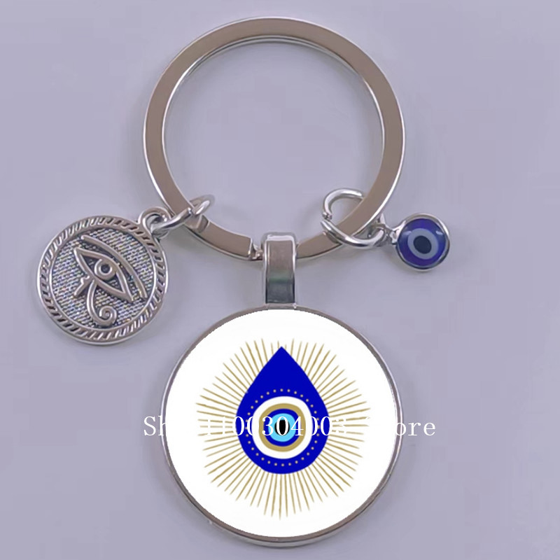Kuum müük Blue Turkey Evil Eye Creative võtmehoidja hoidja Amulett Evil Nazar Eye Charm võtmehoidja klaaskuppel Statement ehted