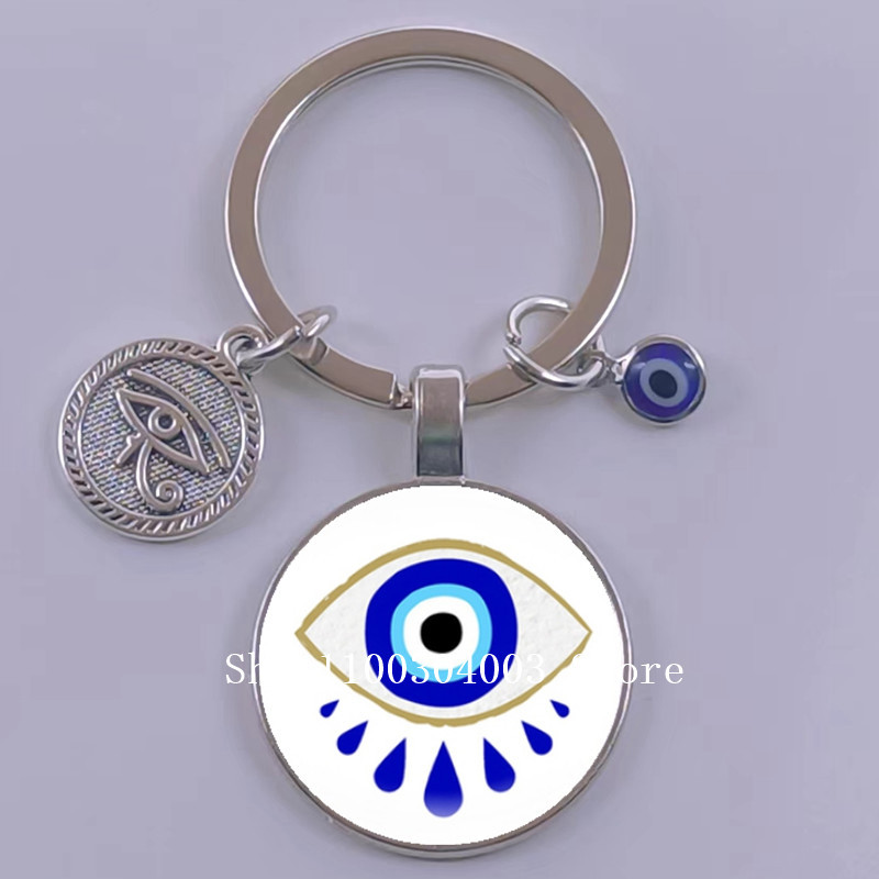 Kuum müük Blue Turkey Evil Eye Creative võtmehoidja hoidja Amulett Evil Nazar Eye Charm võtmehoidja klaaskuppel Statement ehted