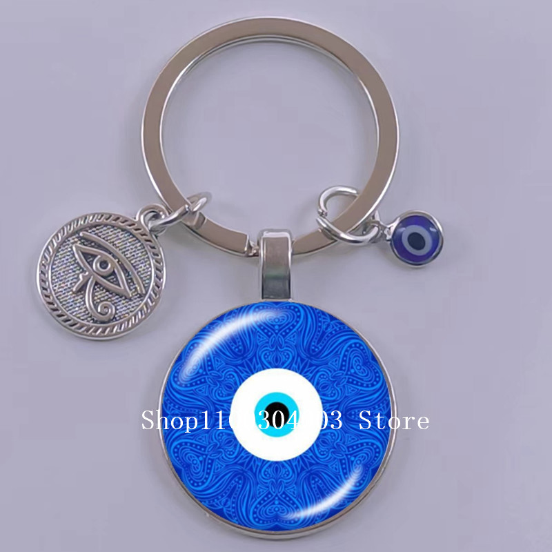Kuum müük Blue Turkey Evil Eye Creative võtmehoidja hoidja Amulett Evil Nazar Eye Charm võtmehoidja klaaskuppel Statement ehted