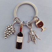 Μπρελόκ από μεταλλικό σμάλτο Grape Red Wine Glass Bottle Opener Ring Bar Μπρελόκ για γυναίκες Ανδρικά DIY Χειροποίητα κοσμήματα δώρα