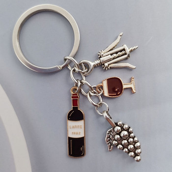 Μπρελόκ από μεταλλικό σμάλτο Grape Red Wine Glass Bottle Opener Ring Bar Μπρελόκ για γυναίκες Ανδρικά DIY Χειροποίητα κοσμήματα δώρα