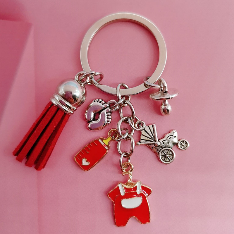 Armas emailiga beebivõtmehoidja lutipudel beebiriided beebilutt võtmehoidja beebiriiete võtmehoidja lapsevanema kingitus DIY käsitsi valmistatud ehted