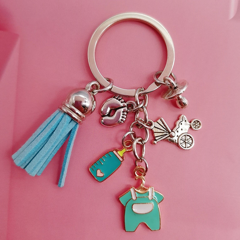 Armas emailiga beebivõtmehoidja lutipudel beebiriided beebilutt võtmehoidja beebiriiete võtmehoidja lapsevanema kingitus DIY käsitsi valmistatud ehted