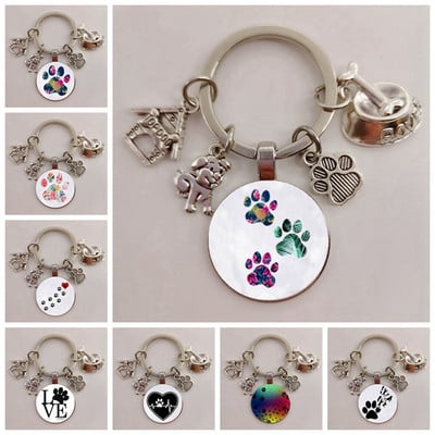 Slatki kućni ljubimac Pas privjesak Paw Dog Glass Cabochon KeyRing Top dog house Charms Privjesci I Love my dog privjesak privjesak Pokloni