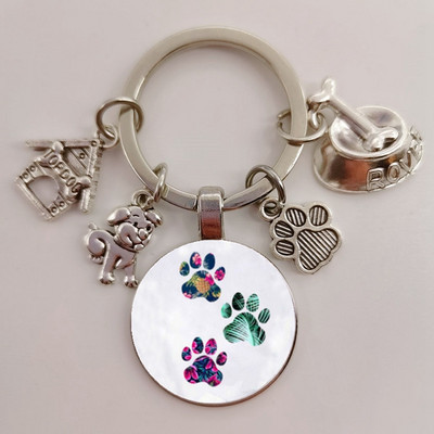 Χαριτωμένο κατοικίδιο κατοικίδιο μπρελόκ Paw Dog Glass Cabochon Μπρελόκ Κορυφαίο σπίτι για σκύλους Γούρια Μπρελόκ I Love my dog κρεμαστό μπρελόκ Δώρα