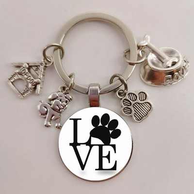 Χαριτωμένο κατοικίδιο κατοικίδιο μπρελόκ Paw Dog Glass Cabochon Μπρελόκ Κορυφαίο σπίτι για σκύλους Γούρια Μπρελόκ I Love my dog κρεμαστό μπρελόκ Δώρα