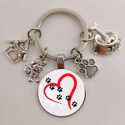 Χαριτωμένο κατοικίδιο κατοικίδιο μπρελόκ Paw Dog Glass Cabochon Μπρελόκ Κορυφαίο σπίτι για σκύλους Γούρια Μπρελόκ I Love my dog κρεμαστό μπρελόκ Δώρα