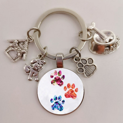 Χαριτωμένο κατοικίδιο κατοικίδιο μπρελόκ Paw Dog Glass Cabochon Μπρελόκ Κορυφαίο σπίτι για σκύλους Γούρια Μπρελόκ I Love my dog κρεμαστό μπρελόκ Δώρα