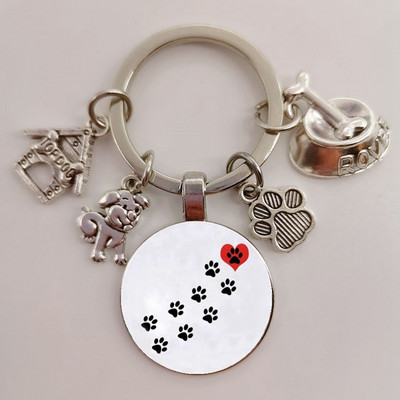 Χαριτωμένο κατοικίδιο κατοικίδιο μπρελόκ Paw Dog Glass Cabochon Μπρελόκ Κορυφαίο σπίτι για σκύλους Γούρια Μπρελόκ I Love my dog κρεμαστό μπρελόκ Δώρα
