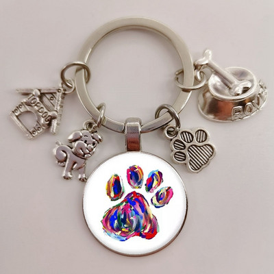 Χαριτωμένο κατοικίδιο κατοικίδιο μπρελόκ Paw Dog Glass Cabochon Μπρελόκ Κορυφαίο σπίτι για σκύλους Γούρια Μπρελόκ I Love my dog κρεμαστό μπρελόκ Δώρα