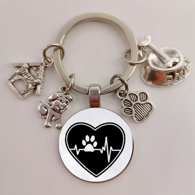 Χαριτωμένο κατοικίδιο κατοικίδιο μπρελόκ Paw Dog Glass Cabochon Μπρελόκ Κορυφαίο σπίτι για σκύλους Γούρια Μπρελόκ I Love my dog κρεμαστό μπρελόκ Δώρα