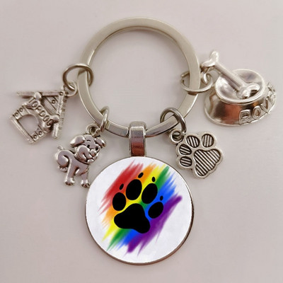Χαριτωμένο κατοικίδιο κατοικίδιο μπρελόκ Paw Dog Glass Cabochon Μπρελόκ Κορυφαίο σπίτι για σκύλους Γούρια Μπρελόκ I Love my dog κρεμαστό μπρελόκ Δώρα