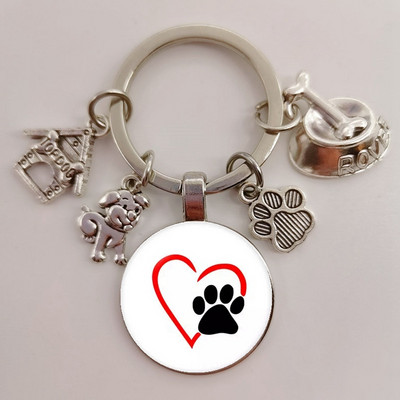 Χαριτωμένο κατοικίδιο κατοικίδιο μπρελόκ Paw Dog Glass Cabochon Μπρελόκ Κορυφαίο σπίτι για σκύλους Γούρια Μπρελόκ I Love my dog κρεμαστό μπρελόκ Δώρα