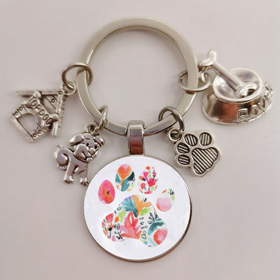 Χαριτωμένο κατοικίδιο κατοικίδιο μπρελόκ Paw Dog Glass Cabochon Μπρελόκ Κορυφαίο σπίτι για σκύλους Γούρια Μπρελόκ I Love my dog κρεμαστό μπρελόκ Δώρα