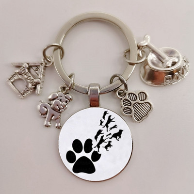 Χαριτωμένο κατοικίδιο κατοικίδιο μπρελόκ Paw Dog Glass Cabochon Μπρελόκ Κορυφαίο σπίτι για σκύλους Γούρια Μπρελόκ I Love my dog κρεμαστό μπρελόκ Δώρα