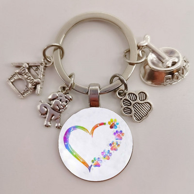 Χαριτωμένο κατοικίδιο κατοικίδιο μπρελόκ Paw Dog Glass Cabochon Μπρελόκ Κορυφαίο σπίτι για σκύλους Γούρια Μπρελόκ I Love my dog κρεμαστό μπρελόκ Δώρα