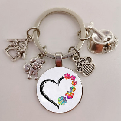 Χαριτωμένο κατοικίδιο κατοικίδιο μπρελόκ Paw Dog Glass Cabochon Μπρελόκ Κορυφαίο σπίτι για σκύλους Γούρια Μπρελόκ I Love my dog κρεμαστό μπρελόκ Δώρα