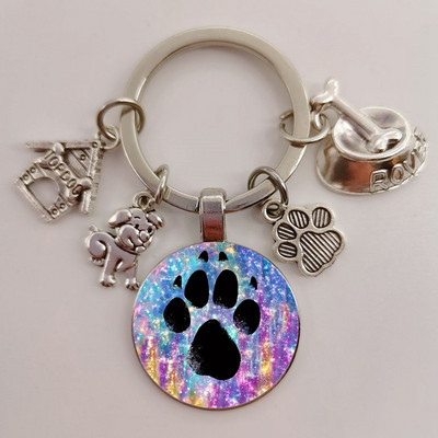 Χαριτωμένο κατοικίδιο κατοικίδιο μπρελόκ Paw Dog Glass Cabochon Μπρελόκ Κορυφαίο σπίτι για σκύλους Γούρια Μπρελόκ I Love my dog κρεμαστό μπρελόκ Δώρα