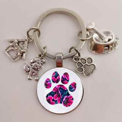 Χαριτωμένο κατοικίδιο κατοικίδιο μπρελόκ Paw Dog Glass Cabochon Μπρελόκ Κορυφαίο σπίτι για σκύλους Γούρια Μπρελόκ I Love my dog κρεμαστό μπρελόκ Δώρα