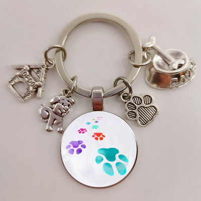 Χαριτωμένο κατοικίδιο κατοικίδιο μπρελόκ Paw Dog Glass Cabochon Μπρελόκ Κορυφαίο σπίτι για σκύλους Γούρια Μπρελόκ I Love my dog κρεμαστό μπρελόκ Δώρα