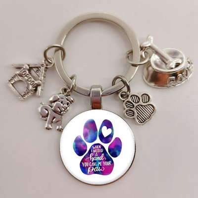 Χαριτωμένο κατοικίδιο κατοικίδιο μπρελόκ Paw Dog Glass Cabochon Μπρελόκ Κορυφαίο σπίτι για σκύλους Γούρια Μπρελόκ I Love my dog κρεμαστό μπρελόκ Δώρα